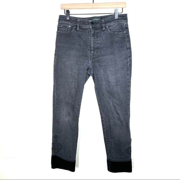 Ralph Lauren black straight leg cropped jeans with velvet trim size 6 B99 - Picture 1 of 7